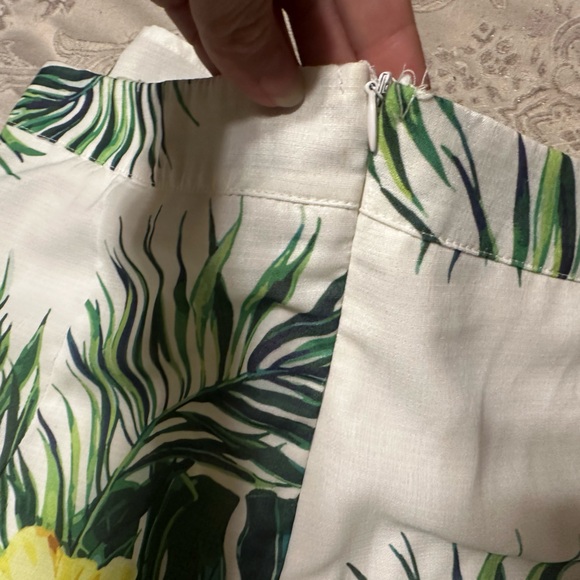 Forever 21 White Wide-Leg Tropical Print Pants with Green & Yellow - Picture 5 of 6